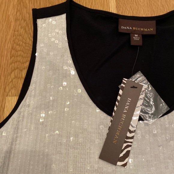 Dana Buchman Womens Sequined White Gray Tank Top w Black / NWT/Size M - Picture 4 of 9